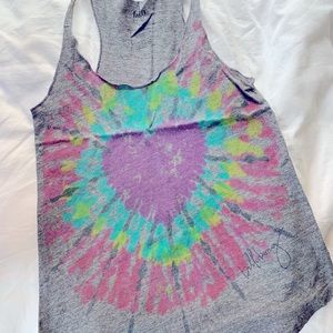 Grey Tank Top with Rainbow Tie Dye Heart Design | Billabong